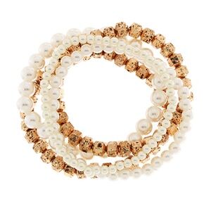 5 Row Muti-Size Pearl & Cube Bracelet